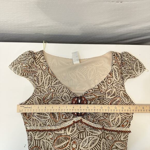 Y2K Sangria Silk Dress Beaded Babydoll Floral Boho Fairy Read Women’s XS-S Cream - Picture 12 of 13